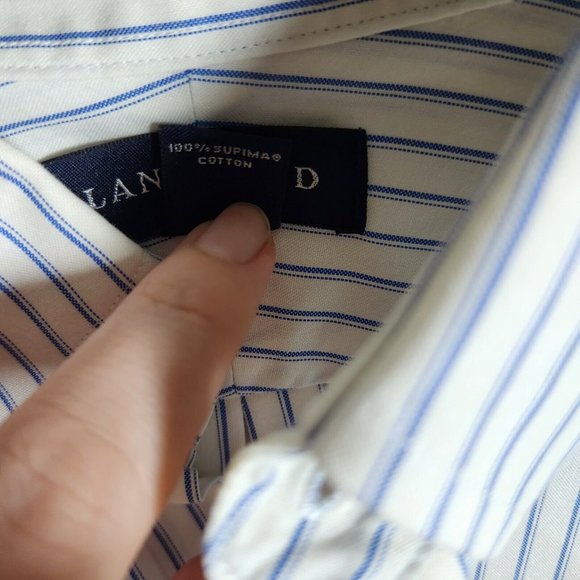 Lands' End Shirt Mens 16.5 32 Blue Striped Button Down No Iron Nautical Gorpcore - Picture 6 of 11